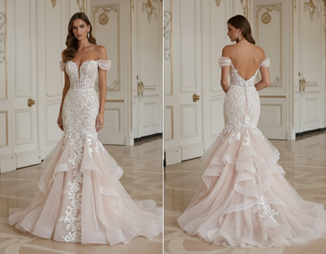 Blush Zeemeermin Bruidsjurk Romantisch Tule Bruid