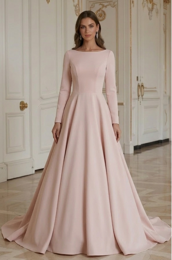 Blush Minimalistische Trouwjurk Zacht Moderne Bruid