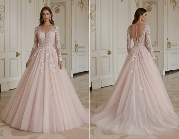 Vestido de Noiva Princesa Blush Romântico em Tule