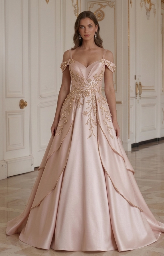 Blush Satin Brudklänning Romantisk Brudstil