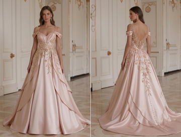 Gaun Pengantin Satin Blush Gaya Pengantin Romantis