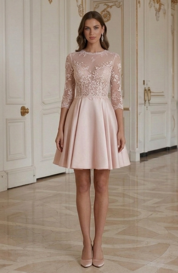 Blush Kort Brudklänning Romantisk Brudlook