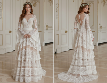 Bohemian A-Line Wedding Dress Bell Sleeve Bridal