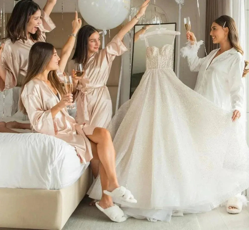 Glitter A-Line Wedding Dresses Spaghetti Straps Sweetheart Open The Back Boho Bridal Gowns Shiny Princess Bride Dress Custom Color