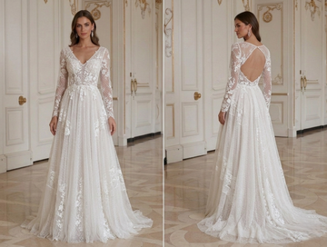 Rochie de mireasă boho cu dantelă florală, rochie de vară pentru mireasă
