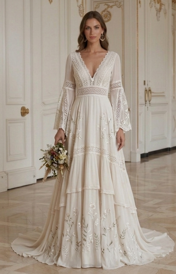 Boho-Hochzeitskleid für Boho-Braut, eleganter Stil