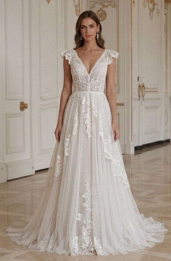 Rochie de mireasă boho pentru nuntă la țară, rustică