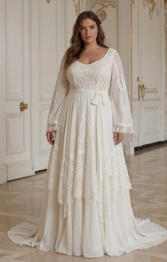 Boho Hochzeitskleid für kurvige Braut bequeme Passform