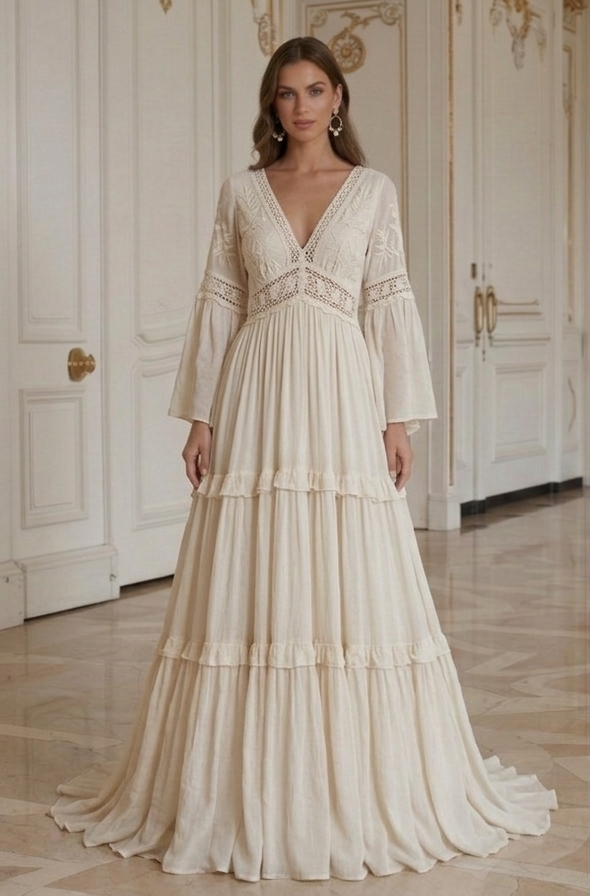 Rochie de mireasă boho pentru nuntă la destinație, boemă