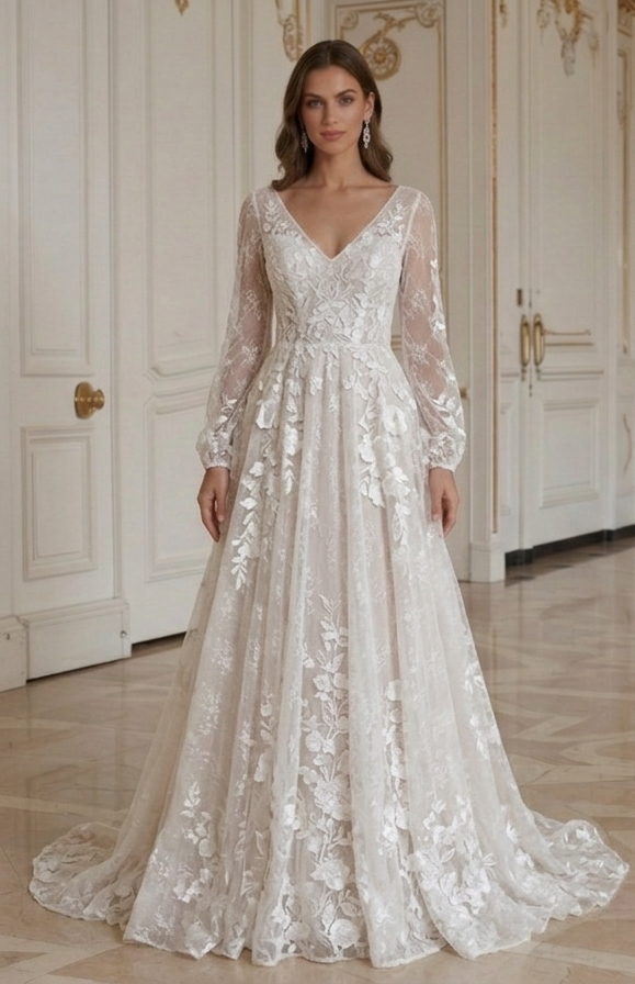 Rochie de mireasă boho pentru nuntă în grădină, dantelă florală