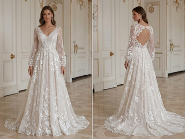 Boho-Hochzeitskleid für Gartenhochzeit, florale Spitze