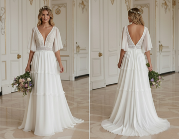 Robe de Mariée Bohème en Chiffon pour Mariage d’Été