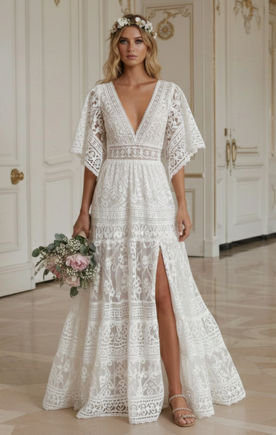 Rochie de mireasă boho ușoară pentru nuntă pe plajă