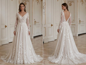 Boho Wedding Dress V Neck Lace Bridal Gown