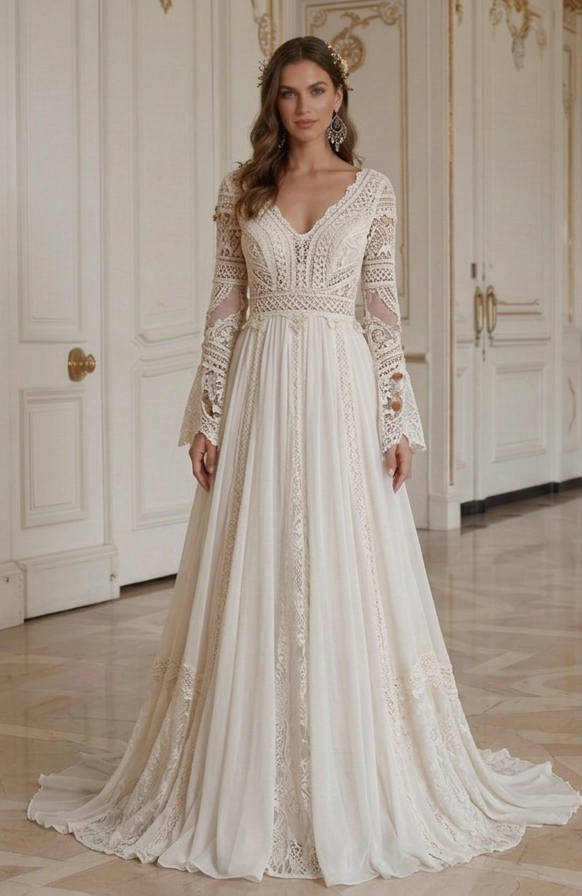 Rochie de mireasă boho cu stil boem inspirat vintage