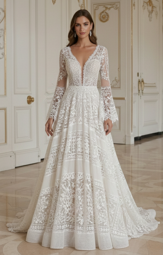 Boho Hochzeitskleid mit A-Linien Boho-Silhouette