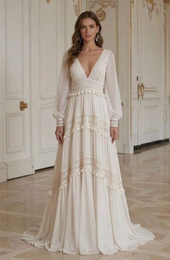 Boho Hochzeitskleid mit rückenfreiem Spitzendetail