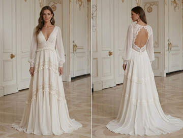 Boho Wedding Dress With Backless Lace Detail
