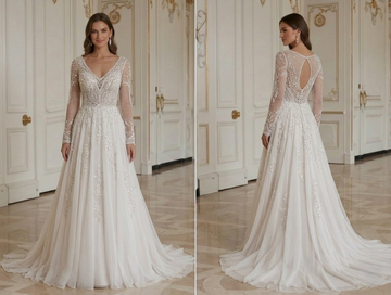 Vestido de Noiva Boho com Renda Bordada com Contas