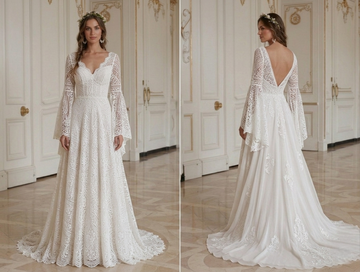 Vestido de Noiva Boémio com Mangas Sino