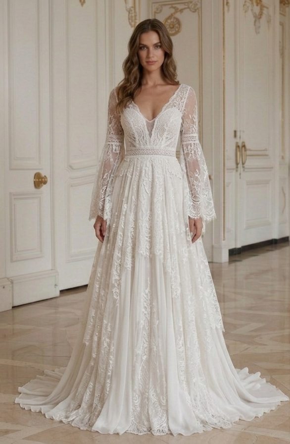 Boho Hochzeitskleid mit integriertem BH-Support