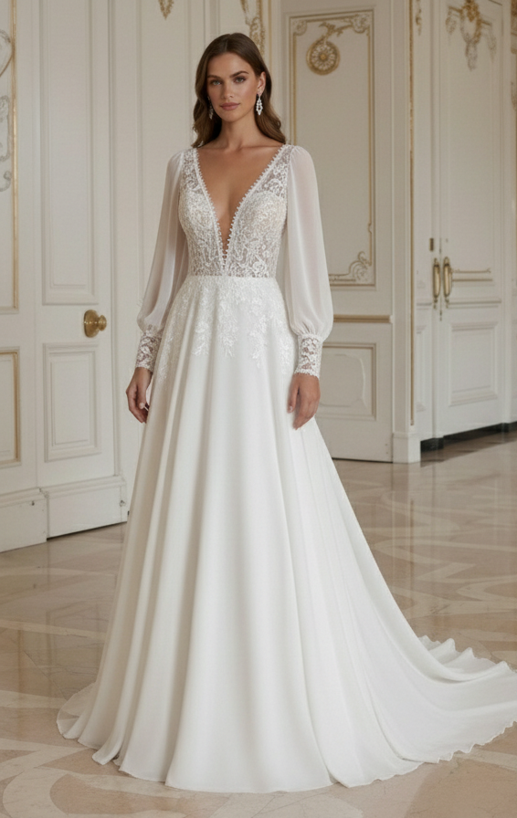 Boho Hochzeitskleid mit fließendem Chiffonstoff