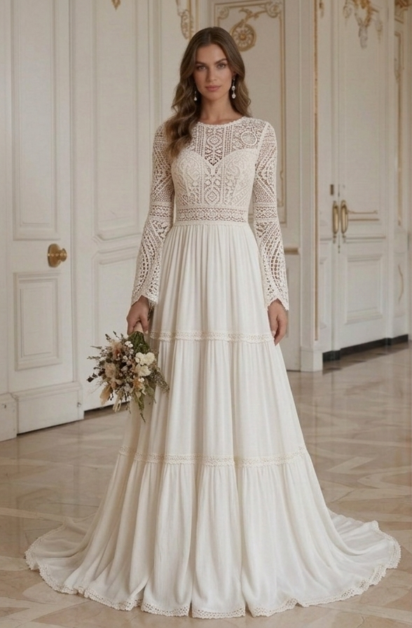 Boho-Hochzeitskleid mit Häkelspitzen-Details