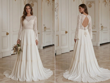 Vestido de Noiva Boémio com Detalhe em Renda de Croché