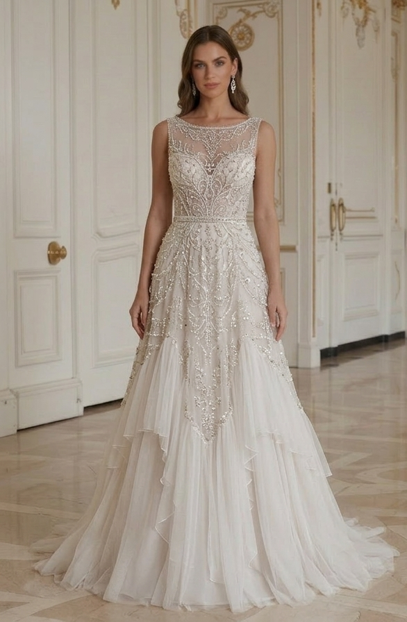 Boho Hochzeitskleid mit Kristalldetail Brautkleid