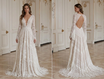 Boho Wedding Dress With Deep V Neck Bridal
