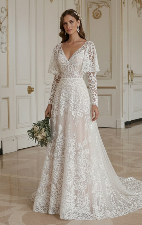 Boho-Hochzeitskleid mit abnehmbarer Schleppe