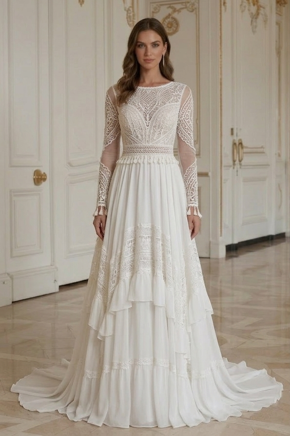 Boho Hochzeitskleid mit elegantem Rückendetail