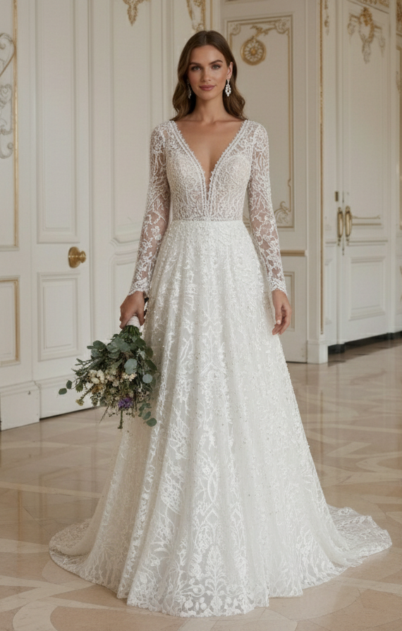 Boho Hochzeitskleid mit elegantem Perlendetail