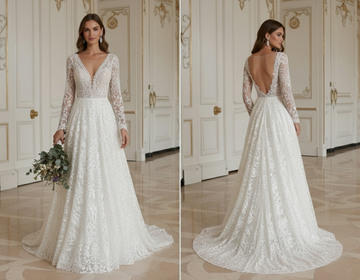 Gaun Pengantin Boho Dengan Detail Mutiara Elegan
