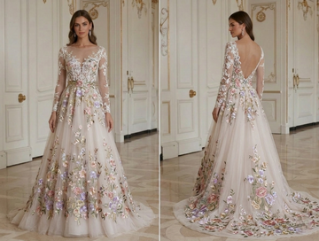 Vestido de Noiva Boho com Flores Bordadas