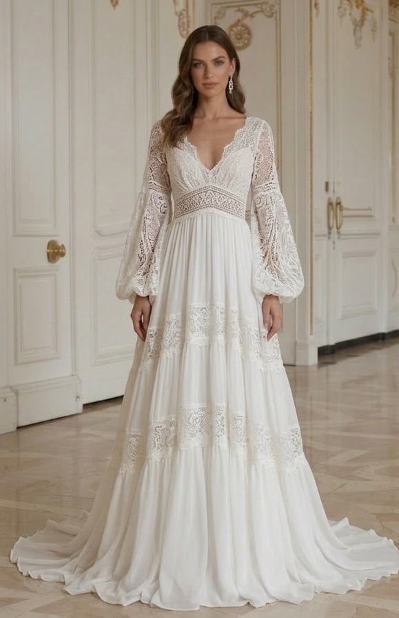 Boho Hochzeitskleid mit Empire-Taille Boho-Stil