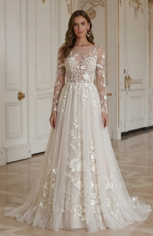 Boho-Hochzeitskleid mit floraler Stickerei