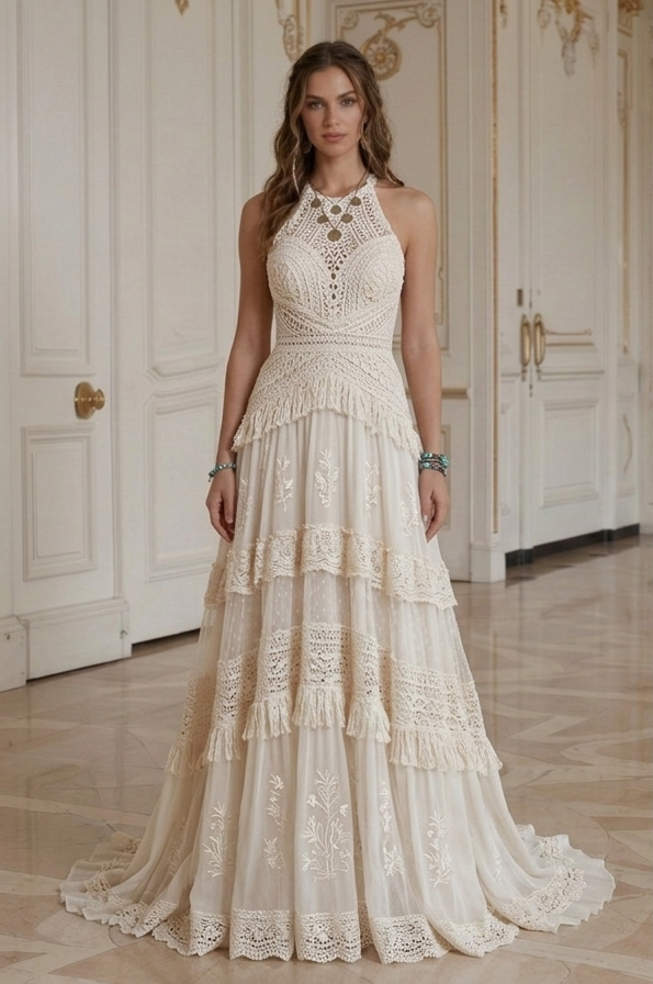 Boho Hochzeitskleid mit Neckholder Boho-Stil