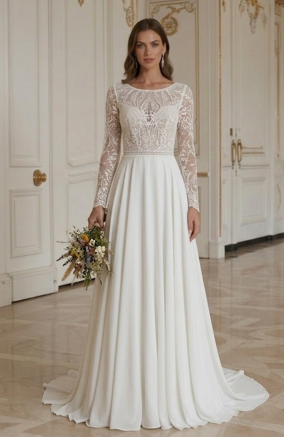 Boho Hochzeitskleid mit Schlüsselloch-Rückendetail