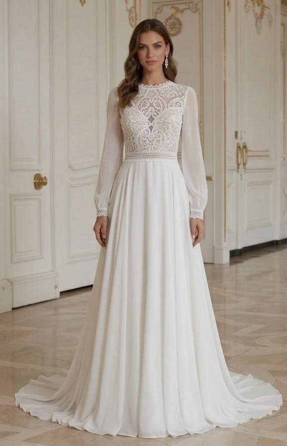 Boho Hochzeitskleid mit Spitzenbesatz