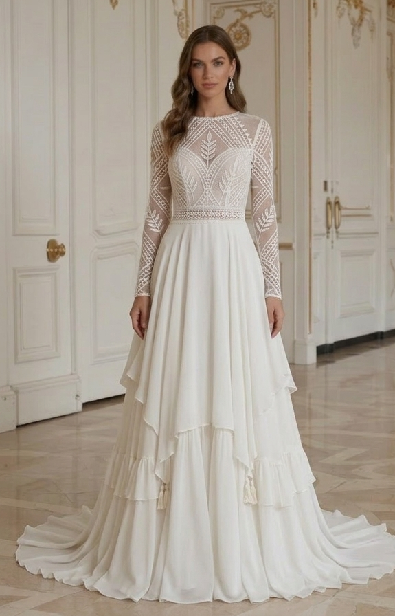 Boho Hochzeitskleid mit modernem minimalistischem Boho-Stil