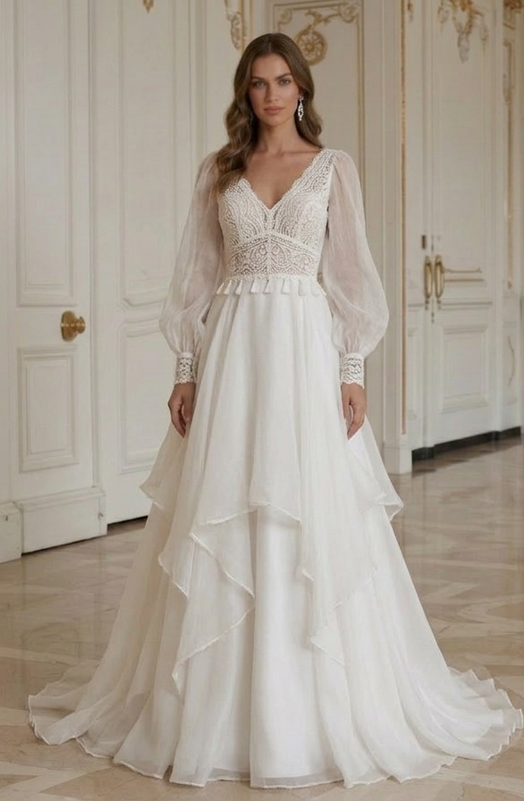 Boho Hochzeitskleid mit Organza Boho Brautkleid