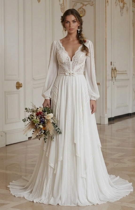 Boho Hochzeitskleid mit romantischem Vintage-Stil