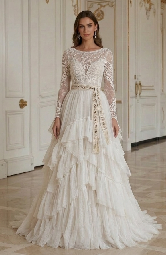 Boho Hochzeitskleid mit Rüschen Boho-Stil