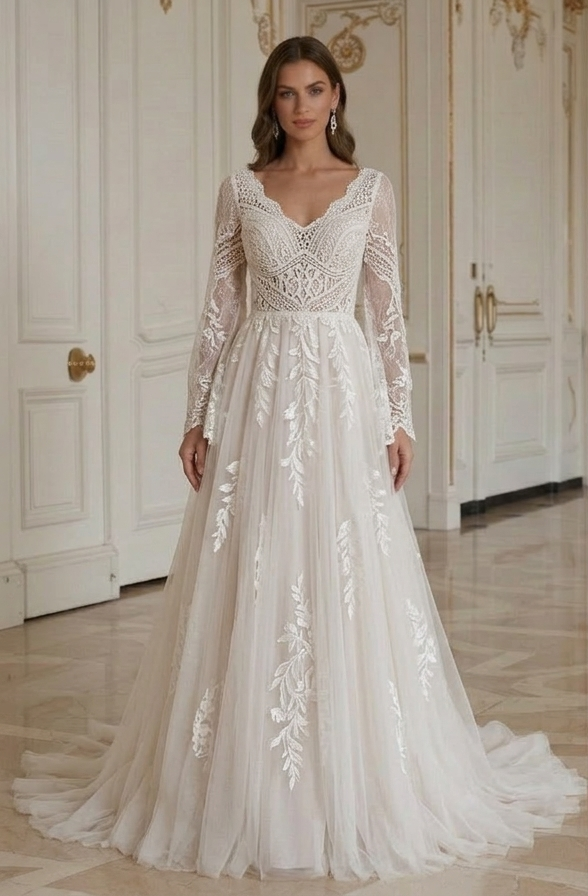 Boho Hochzeitskleid mit weichem Tüllschleppe