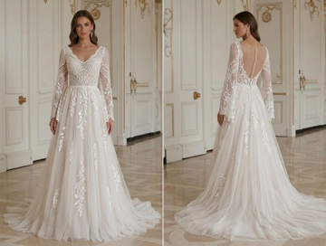 Robe de Mariée Bohème Avec Traîne en Tulle Doux