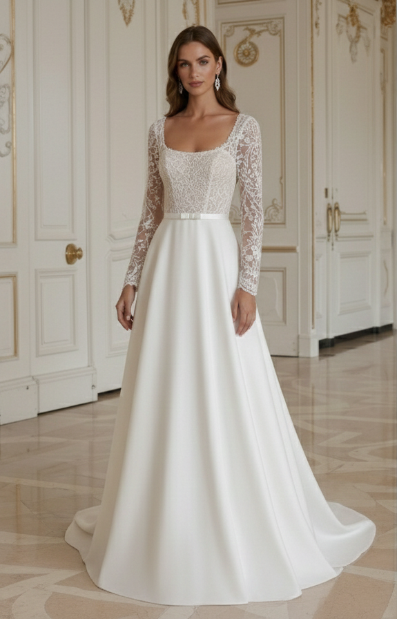 Boho Hochzeitskleid mit eckigem Ausschnitt Boho Brautkleid