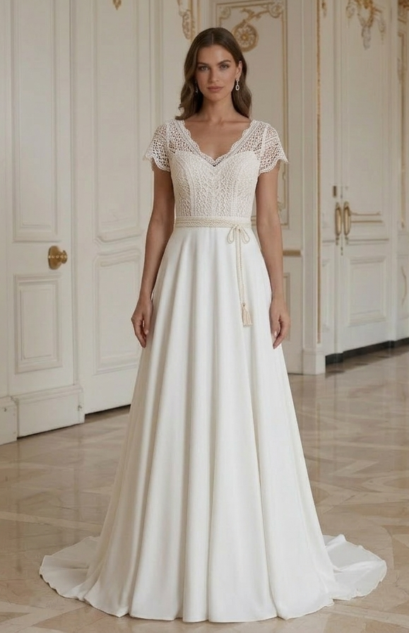 Boho Hochzeitskleid mit Stretchstoff Komfort Brautkleid
