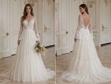 Boho Wedding Dress With Tulle Layers Bridal
