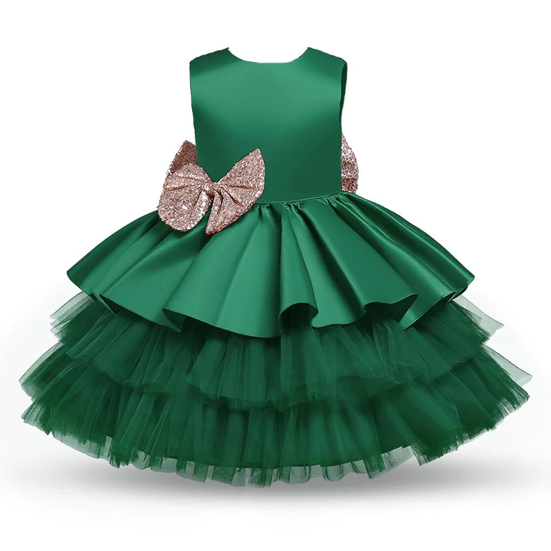 Bow Cute Girls Christmas Party Princess Dresses Backless Elegant Kids Wedding Birthday Gala Dress Green Xmas Evening Ball Gown Sarah Houston